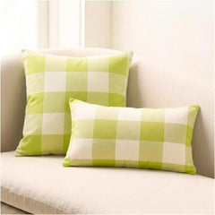 Chartreuse Cotton Lumbar Cushion Cover - Chartreuse Plaid Play
