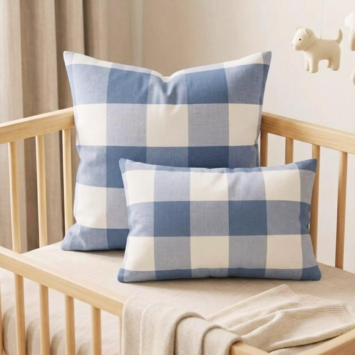Blue Plaid Play Lumbar Cushion Cover