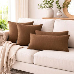 Set of 2 Dark Beige Linen Throw / Lumbar Cushion Cover - Dark Beige Linen