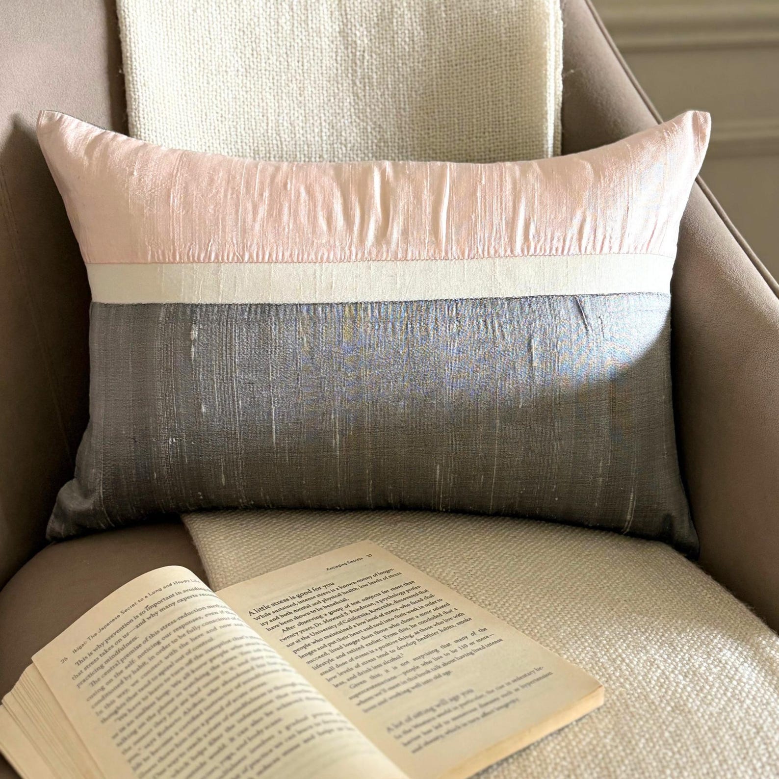 Plush Light Pink Silk Lumbar Pillow Cover