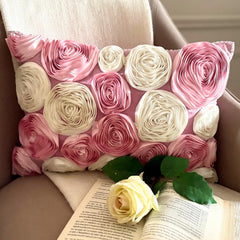 Blossom Bloom - Art Silk Pink Decorative Lumbar Pillow Cover