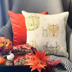 Pumpkin Fox - Green Woven Jacquard Home decor Throw Cushion Cover