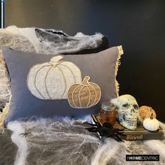 Gray Linen Decorative Lumbar  Cushion Cover - Pumpkin Burlap