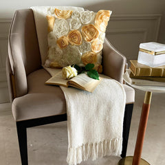 Gold N Ivory Blooms - Ivory & Gold Art Silk Decorative Euro Sham