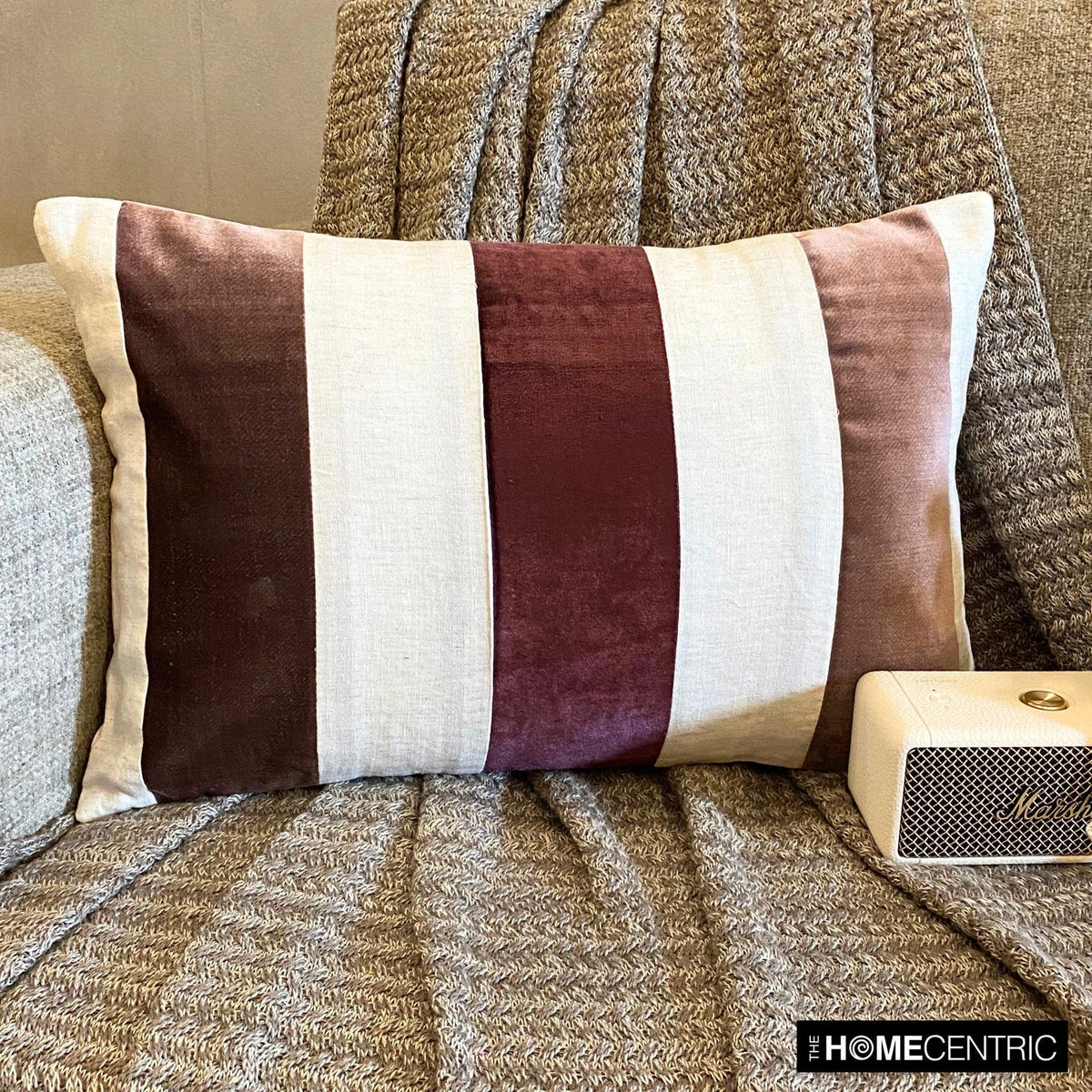 Swathe Berry - Maroon Velvet & Linen Lumbar Pillow Cover