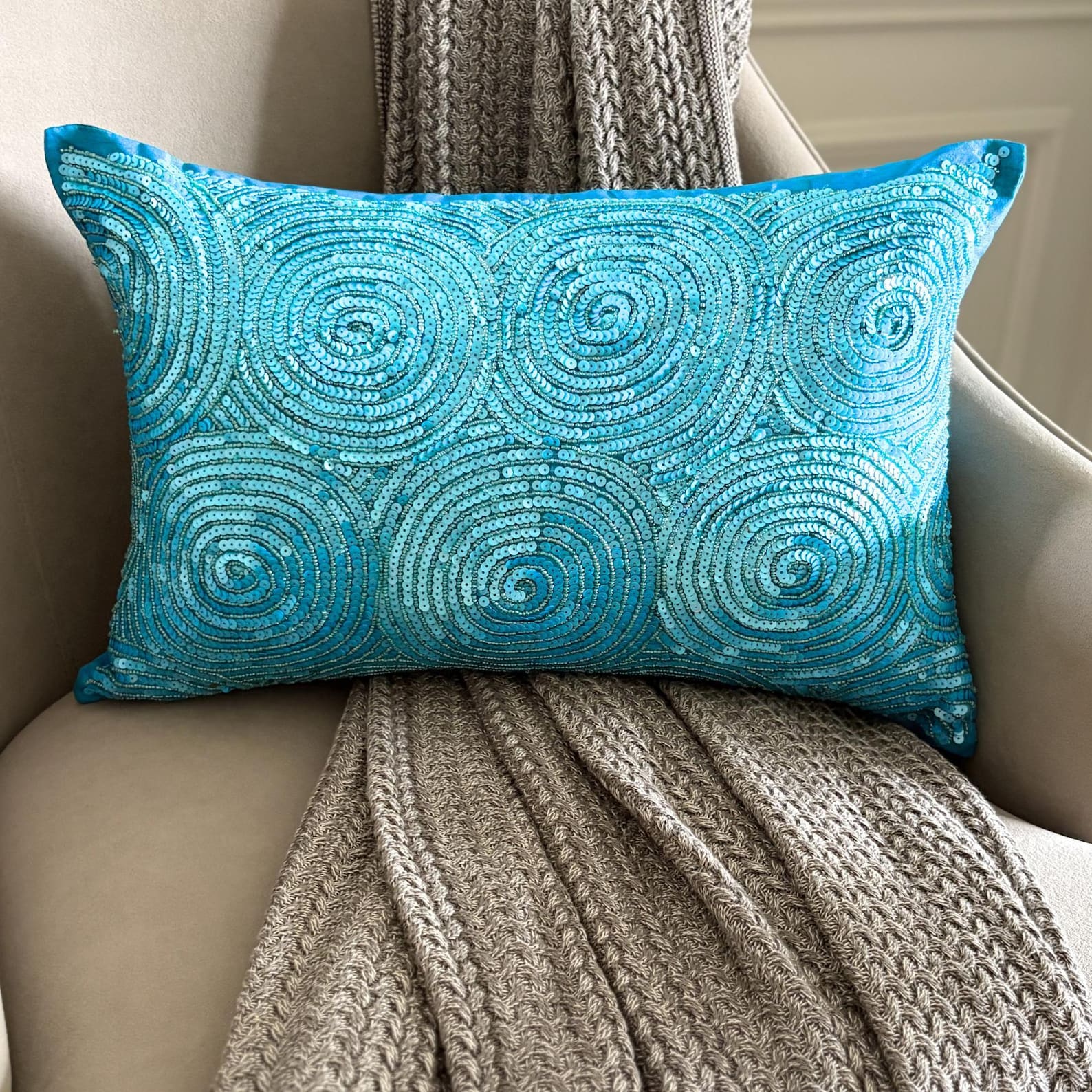 All Eyes on Aqua Lumbar Pillow Cover