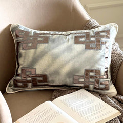 Ivory Velvet Decorative Lumbar Pillow Cover, Greek Zeus