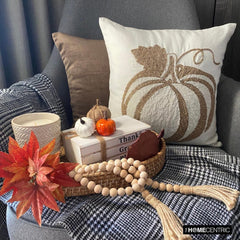 Bejeweled Pumpkin - Gold Linen Modern Pumpkin Decorative Throw Cushion Cover