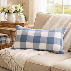 Blue Cotton Lumbar Cushion Cover - Blue Plaid Play