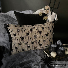 Webbed Spiders - Black Jacquard Decorative Lumbar Cushion Cover