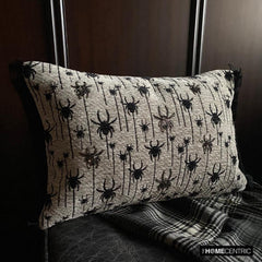 Webbed Spiders - Black Jacquard Decorative Lumbar Cushion Cover