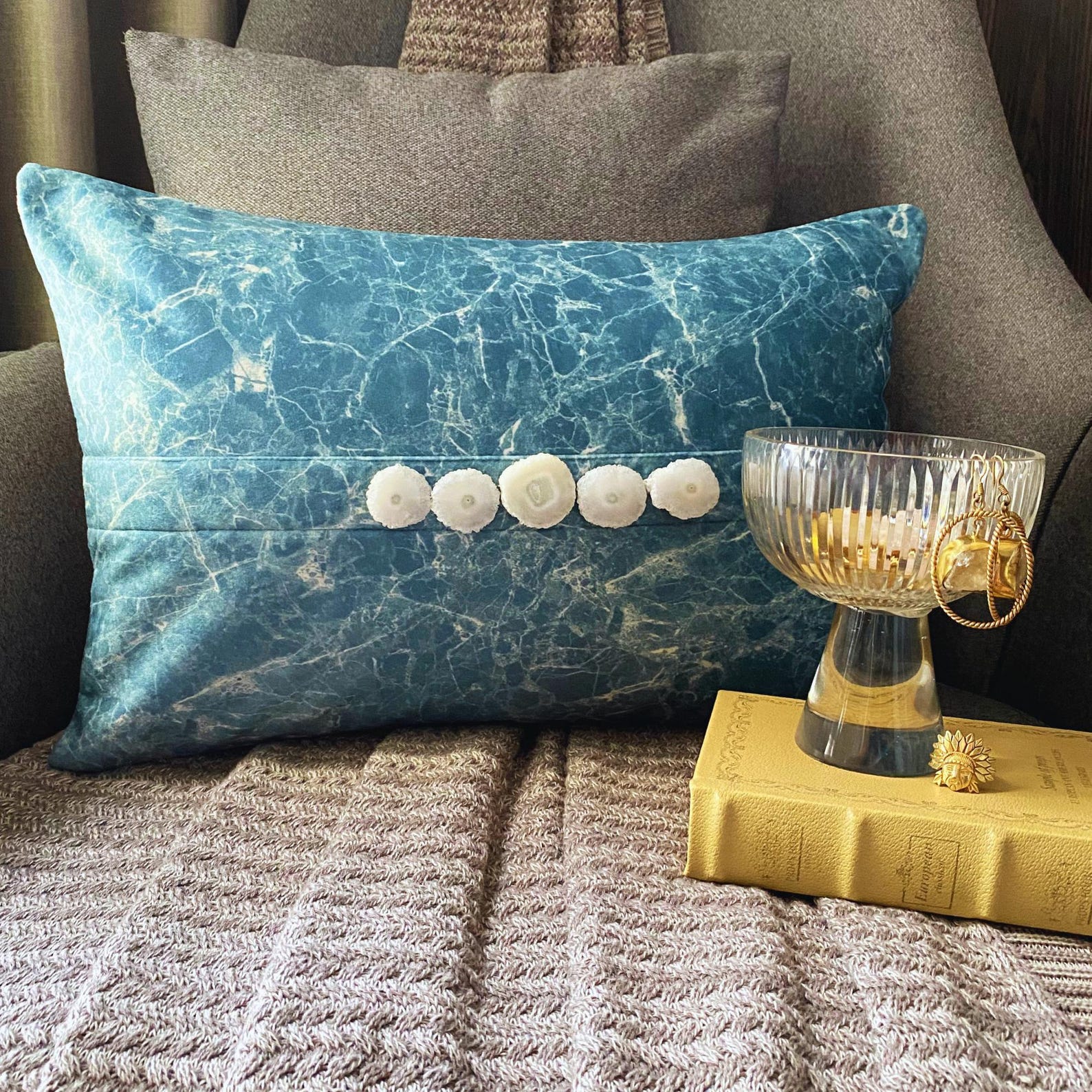 Quartz Center Teal Lumbar Pillow Cover