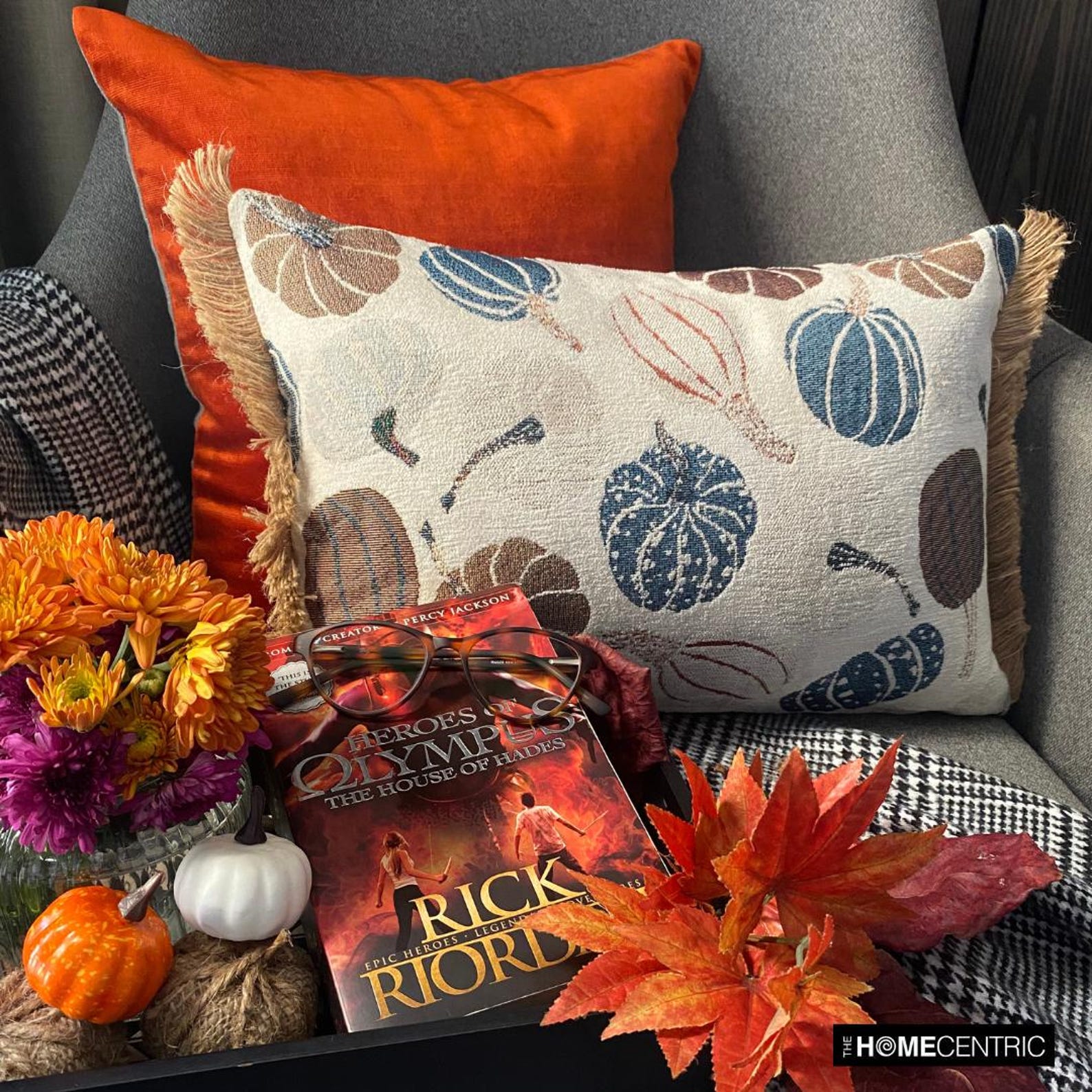 Blue Harvest Pumpkin Lumbar Cushion Cover