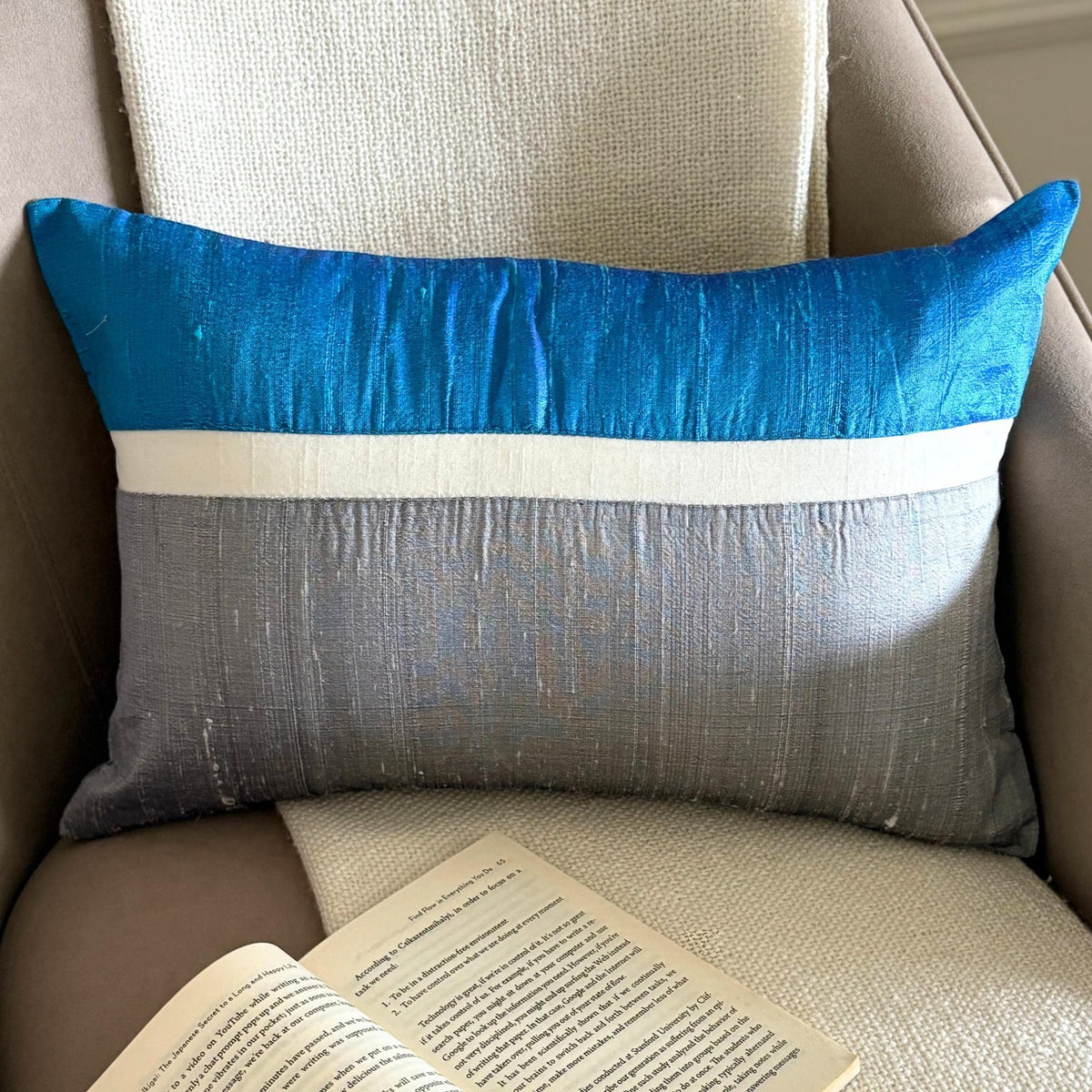 Plush Royal Blue Silk Lumbar Pillow Cover