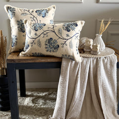 Floryn - Blue Linen Lumbar Pillow Cover