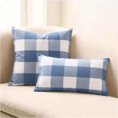 Blue Cotton Lumbar Cushion Cover - Blue Plaid Play