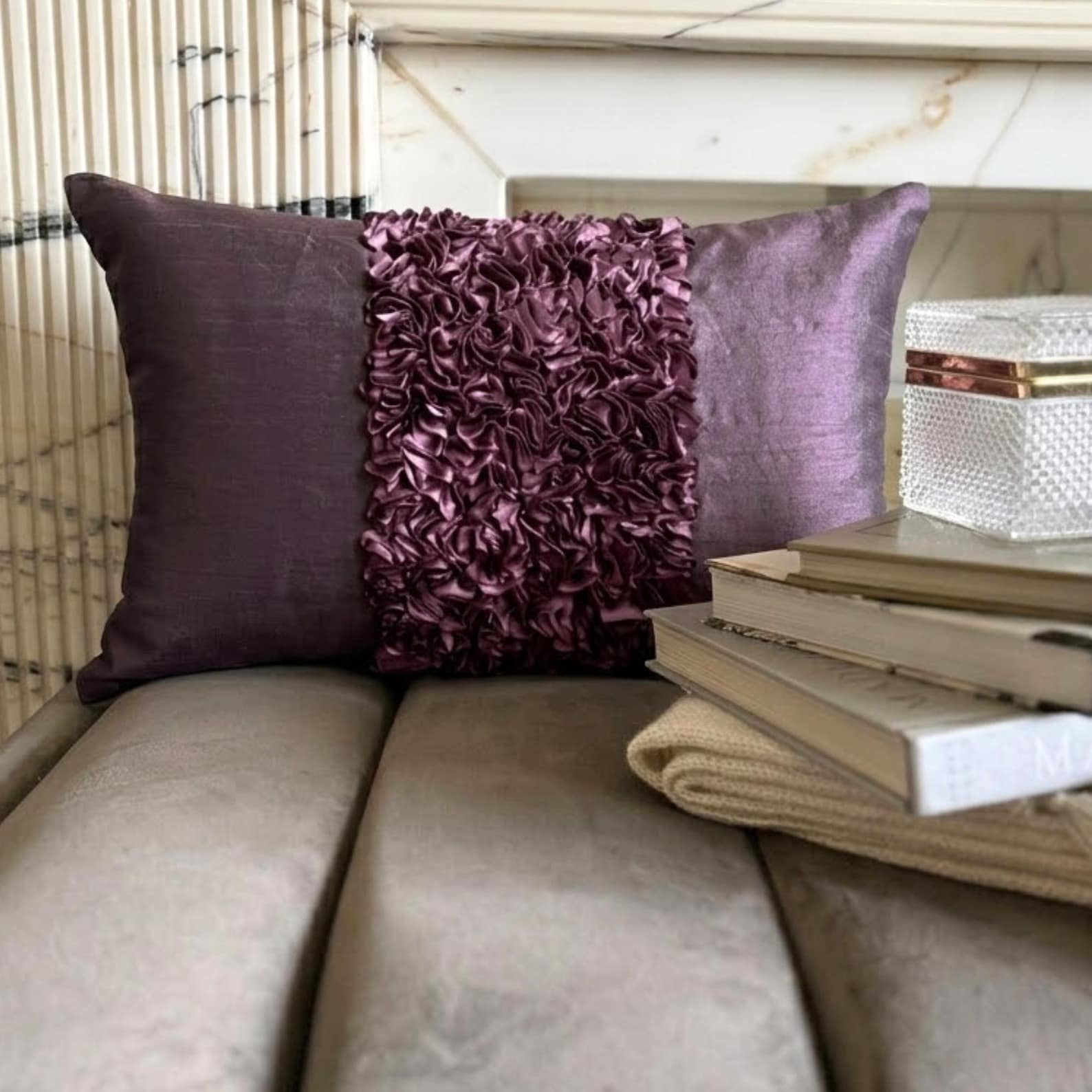 Art Silk Plum Rectangular Decorative Pillows Cover Plum Love