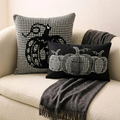 Black Linen Decorative Lumbar Pillow Cover - Vintage Pumpkins