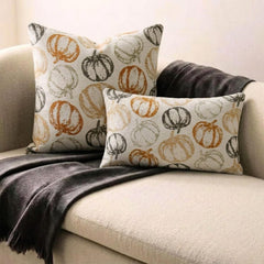 Pumpkin Pal - Orange Woven Jacquard Decorative Lumbar  Cushion Cover