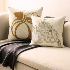 Pearl Kissed Pumpkin - White Linen Modern Decorative Throw Cushion Cover