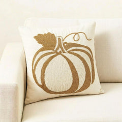 Bejeweled Pumpkin - Gold Linen Modern Pumpkin Decorative Throw Cushion Cover