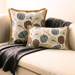 Blue Harvest Pumpkin - Blue Woven Jacquard Decorative Lumbar  Cushion Cover
