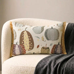 Cozy Pumpkins - Purple Woven Jacquard Decorative Lumbar  Cushion Cover