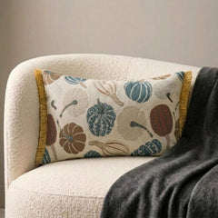 Blue Harvest Pumpkin - Blue Woven Jacquard Decorative Lumbar  Cushion Cover