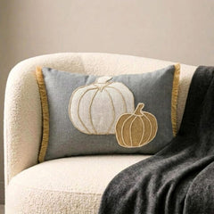 Gray Linen Decorative Lumbar  Cushion Cover - Pumpkin Burlap