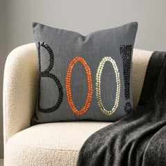 Boo - Charcoal Linen Boo Decorative Throw Cushion Cover