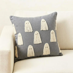 Ghostly Haunt - Gray Linen Spooky Decorative Throw Cushion Cover