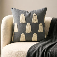 Ghostly Haunt - Gray Linen Spooky Decorative Throw Cushion Cover