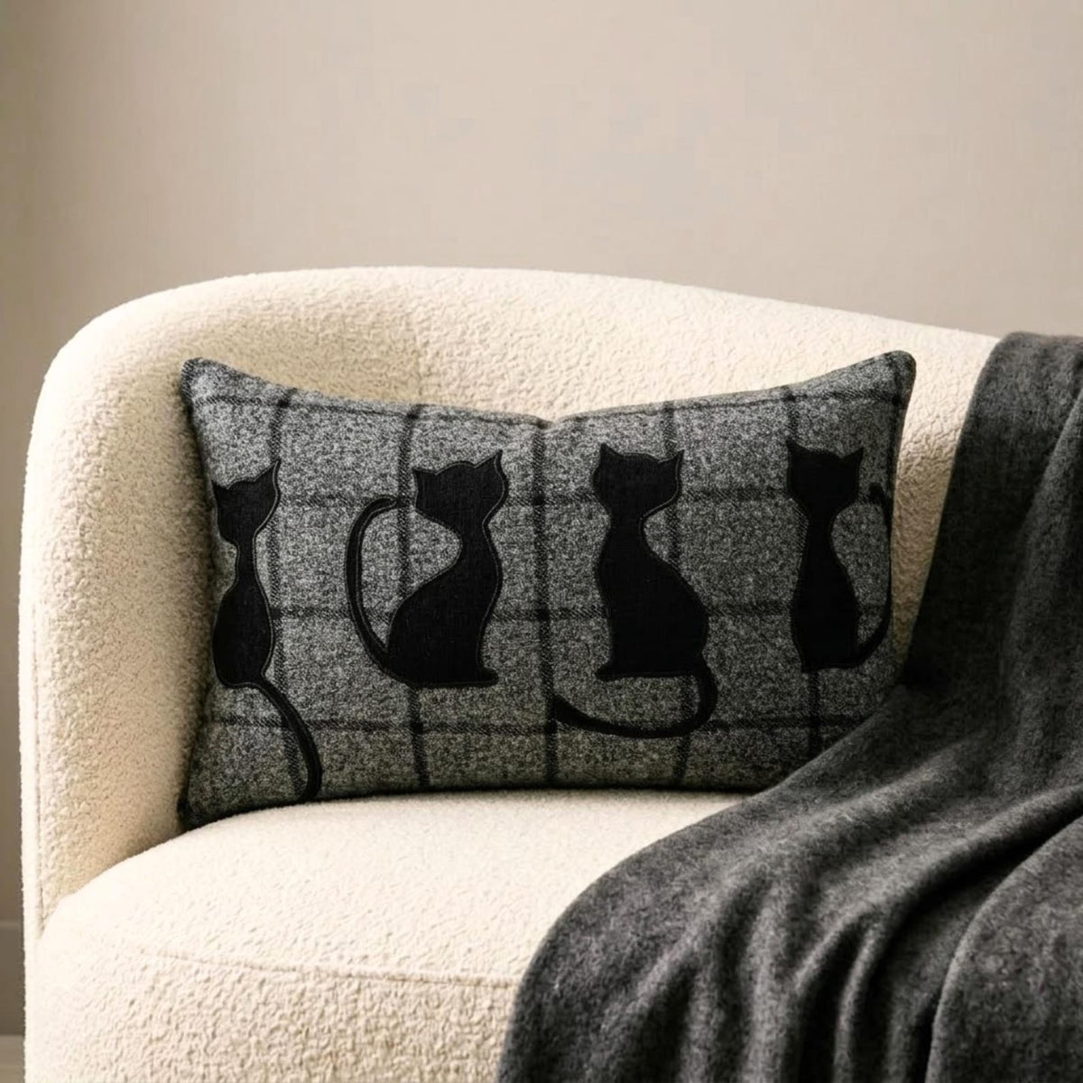Witchy Paws - Gray Wool Decorative Lumbar  Cushion Cover