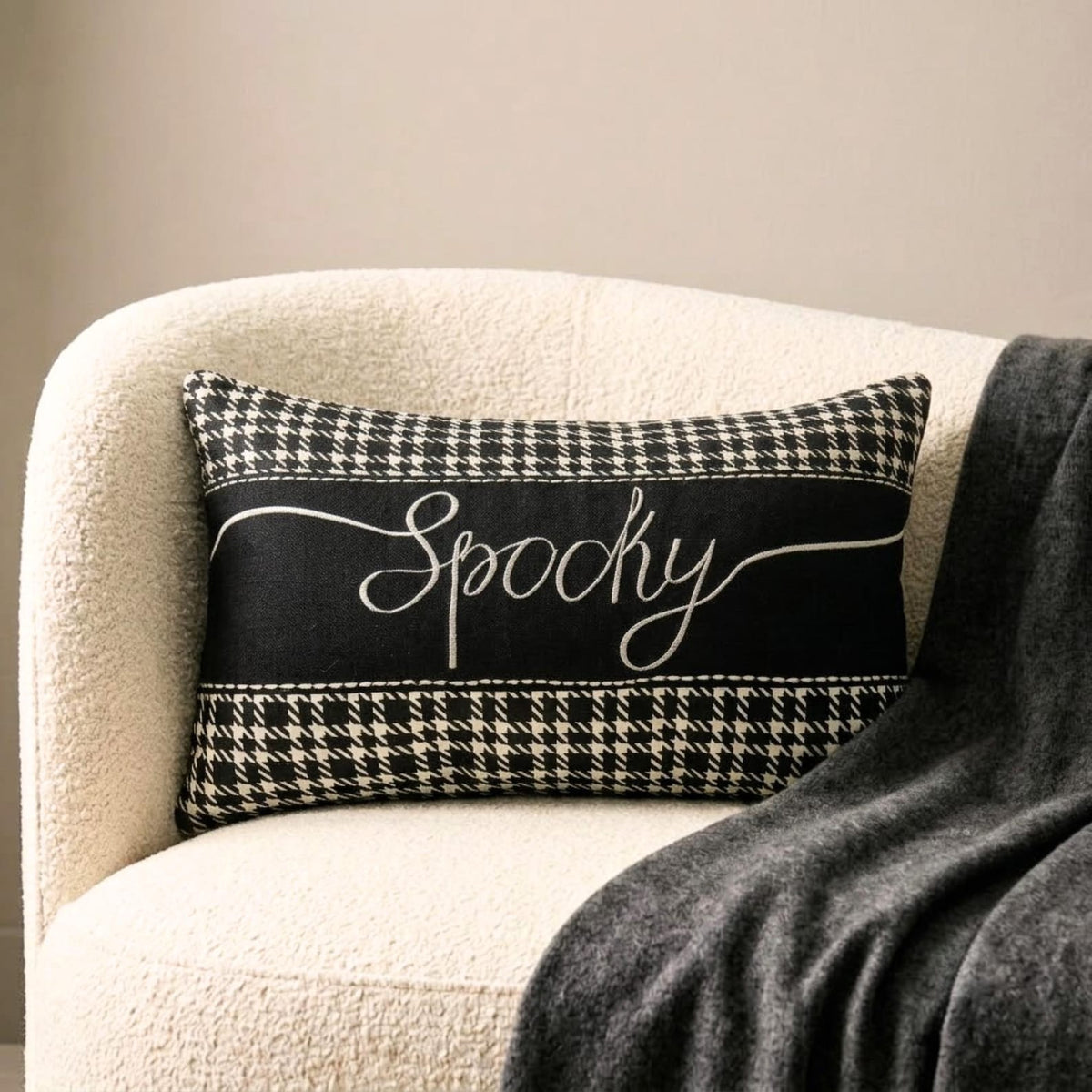 Spooky Vibes - Black & White Cotton Decorative Lumbar Cushion Cover