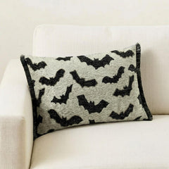 Gothic Bats - Black Jacquard Decorative Lumbar  Cushion Cover