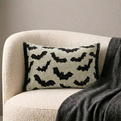 Gothic Bats - Black Jacquard Decorative Lumbar  Cushion Cover