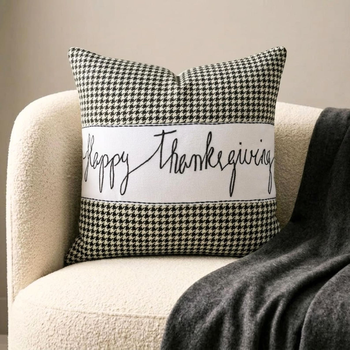 Thanksgiving - Black Jacquard Happy Thanksgiving Throw Cushion Cover
