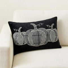 Black Linen Decorative Lumbar Pillow Cover - Vintage Pumpkins