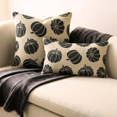 Black Jacquard Decorative Throw Pillow Cover - Noir Pumpkin