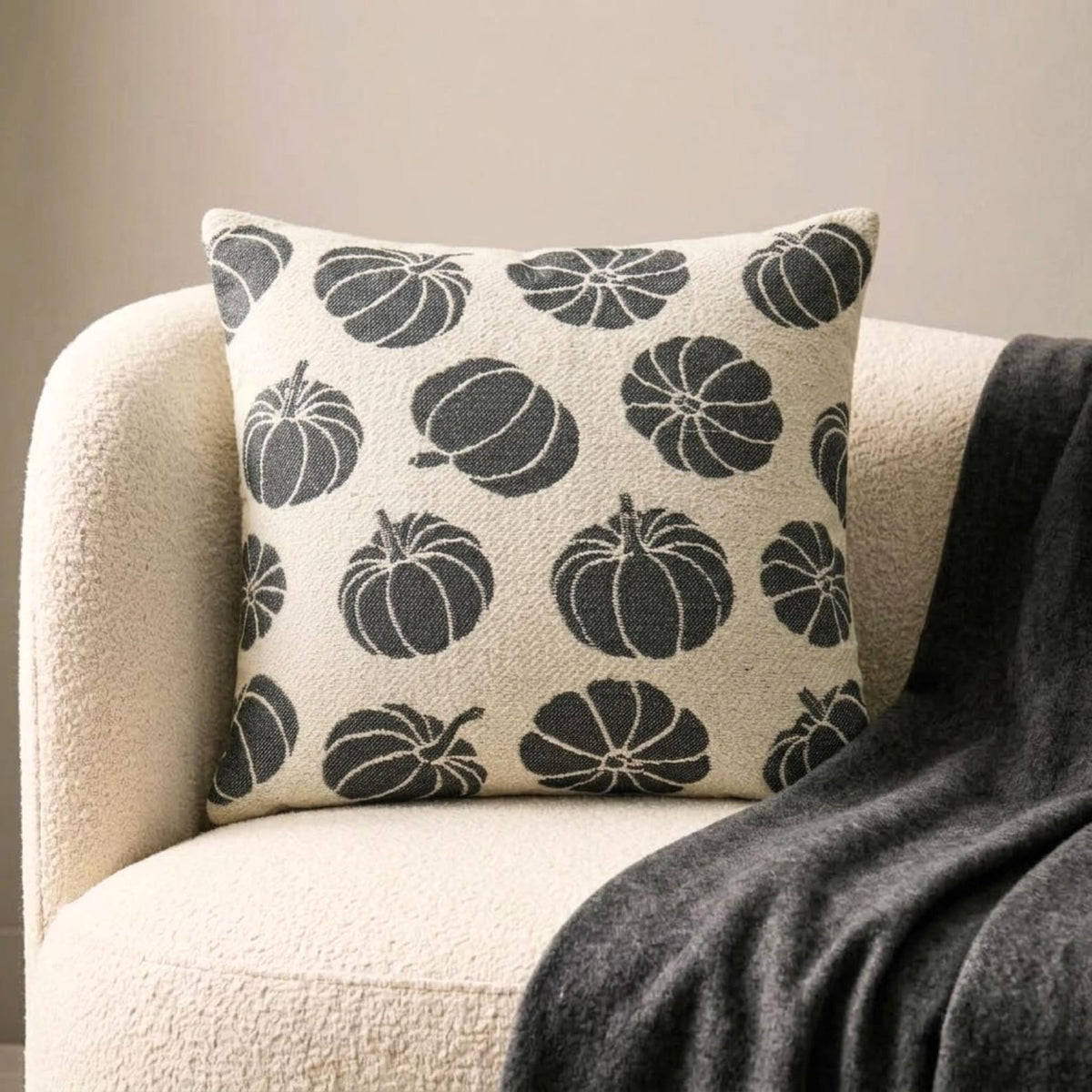 Black Jacquard Decorative Throw Pillow Cover - Noir Pumpkin