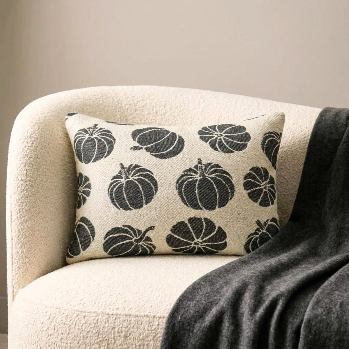 Black Jacquard Decorative Lumbar Pillow Cover - Pumpkin Eclipse