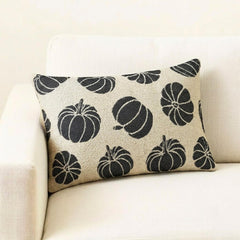 Black Jacquard Decorative Lumbar Pillow Cover - Pumpkin Eclipse