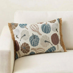 Blue Harvest Pumpkin - Blue Woven Jacquard Decorative Lumbar  Cushion Cover