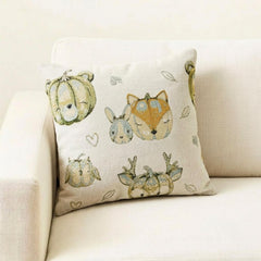 Pumpkin Fox - Green Woven Jacquard Home decor Throw Cushion Cover