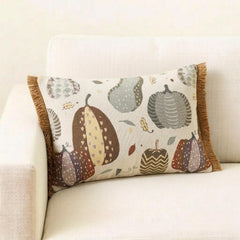 Cozy Pumpkins - Purple Woven Jacquard Decorative Lumbar  Cushion Cover