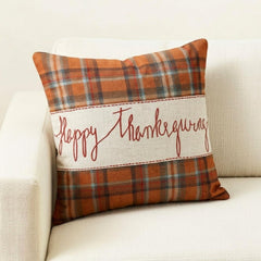 Thankful Harvest - Orange Velvet Happy Thanksgiving Throw Cushion Cover