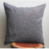 Night Sea Shell - Charcoal Gray Art Silk Throw Pillow Cover