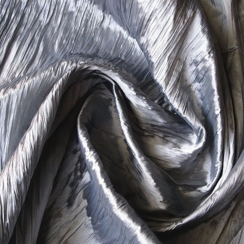 Silver Gray (Crushed) Art Silk / Faux Silk Fabric By The Metre
