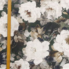 Midnight Roses Printed Cotton Fabric By The Metre, Green & Brown Cotton Printed Fabric