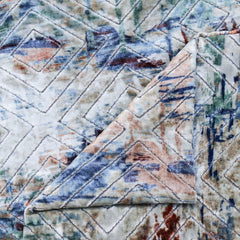 Artistic Velvet Fabric By The Metre, Ivory & Blue & Green Printed Velvet Fabric